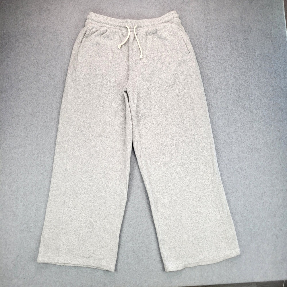 Aerie Wide Leg Sweatpants Women Medium Gray Fleece Relaxed High Rise Pockets